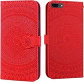 Voor iPhone 7 Plus en 8 Plus geperst afdrukpatroon Horizontale flip PU lederen tas, met houder & kaartsleuven & portemonnee & & lanyard (rood)