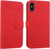 Voor iPhone X / XS Geperst afdrukpatroon Horizontale flip PU lederen tas, met houder & kaartsleuven & portemonnee & & lanyard (rood)