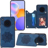 Voor Huawei Y9a Mandala reliëf PU + TPU hoesje met houder & kaartsleuven & fotolijst & riem (blauw)