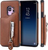 Voor Galaxy S9 effen kleur dubbele gesp rits schokbestendig beschermhoes (bruin)