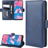 Voor Galaxy M30S dubbele gesp Crazy Horse zakelijke mobiele telefoon holster met kaarthouder beugelfunctie (blauw)