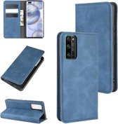 Voor Huawei Honor 30 Pro Retro-skin Business magnetische zuignap lederen tas met houder & kaartsleuven & portemonnee (donkerblauw)