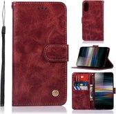 Voor Sony Xperia L3 Retro Koperen Knop Crazy Horse Horizontale Flip PU Lederen Case met Houder & Kaartsleuven & Portemonnee & Lanyard (Wijnrood)