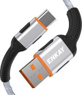 ENKAY ENK-CB103 Doekweefgaren USB naar USB Type-C Oplaadkabel voor gegevensoverdracht (zilver)