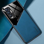 Voor OPPO Reno5 Pro Plus All-inclusive leer + beschermhoes van organisch glas met metalen ijzeren plaat (koningsblauw)