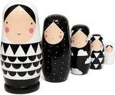 BaykaDecor - Houten Matroesjka Poppen - Oekraïense Nesting Pop - Babushka Dolls Matryoshka - Hand Geschilderd - Zwart Wit 5 Delen