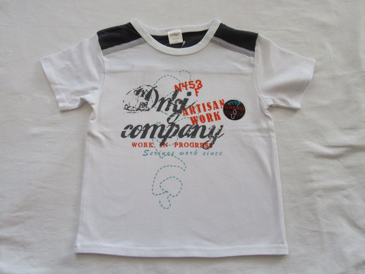 dirkje ,jongens, t-shirt korte mouw , wit , orange ,artisan work , 98 - 3 jaar
