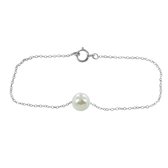 Silventi 910444238 Zilveren Armband - Dames - Parel - 8 mm Doorsnee - Wit - 18 cm Lengte - Ankerschakel - 1 mm - Zilver