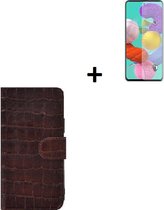 Samsung Galaxy A72 Hoesje - Samsung Galaxy A72 Screenprotector - Samsung A72 Hoes Wallet Bookcase Croco Bruin + Screenprotector