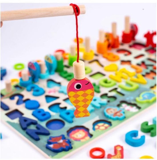 Afbeelding van het spel Houten speelgoed - Houten getallen cijfers - Rekenpuzzel - Rekenen kleuren en vormen - vormpuzzel - Tellen en stapelen - Ik leer letters en cijfers