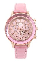 Dielay - Horloge Gekleurde Rand - Kast 36 mm - Band Kunstleer - Quartz - Roze