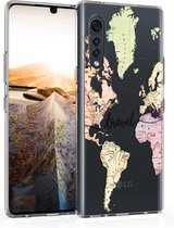 kwmobile telefoonhoesje voor LG Velvet - Hoesje voor smartphone in zwart / meerkleurig / transparant - Travel Wereldkaart design