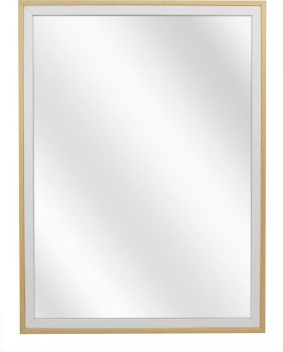 Spiegel met Tweekleurige Houten Lijst - Wit / Blank - 50 x 60 cm