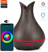 Hoy en Dia® Aroma Diffuser WIFI 400ml Incl. 6x Etherische olie voor Aromatherapie - Humidifier - Smart Diffuser met Google Home & Alexa -  Luchtbevochtiger - Bruin