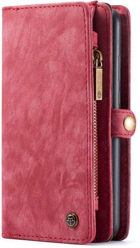 CaseMe Bookcase hoesje geschikt voor Samsung Galaxy A52s/Galaxy A52 4G/Galaxy A52 5G - Effen Rood - Leer - Portemonnee met 11 Vakjes voor Pasjes en Ritsvak
