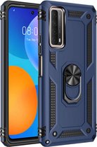 Voor Huawei P Smart 2021 schokbestendige TPU + pc-beschermhoes met 360 graden roterende houder (blauw)