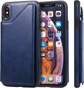 Voor iPhone XS Max schokbestendig kalfsleer beschermhoes met houder en kaartsleuven en frame (blauw)