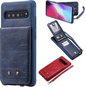 Voor Galaxy S10 5G Verticaal Flip Schokbestendig Lederen Beschermhoes met Kort Touw, Kaartsleuven & Beugel & Fotohouder & Portemonnee Functie (Blauw)