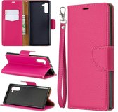 Litchi Texture Pure Color Horizontale Flip PU Leren Case met Houder & Kaartsleuven & Portemonnee & Lanyard voor Galaxy Note10 (Rose Red)
