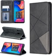 Ruit textuur horizontale flip magnetische lederen tas met houder en kaartsleuven en portemonnee voor Galaxy A20 / A30 (zwart)