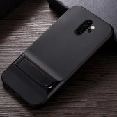 Voor Xiaomi Redmi Note 8 Pro Plaid Texture Antislip TPU + PC-hoes met houder (zwart)