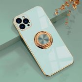 6D Galvaniseren Volledige dekking siliconen beschermhoes met magnetische ringhouder voor iPhone 12 Pro (lichtcyaan)