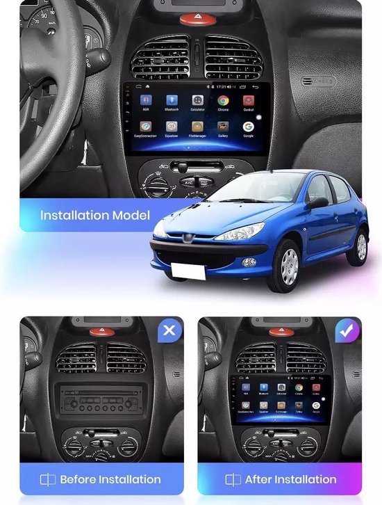 grind ongebruikt Wardianzaak Peugeot 206 Android 10 navigatie Bluetooth USB WiFi 1+16gb autoradio |  bol.com