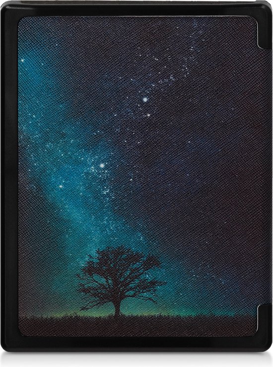 kwmobile e-reader hoesje geschikt voor Kobo Aura Edition 1 hoes - E reader flip case met magnetische sluiting - Ereader cover - Sterrenstelsel en Boom design in blauw / grijs / zwart van Merkloos — afbeelding 2