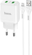HOCO N6 Charmer - 2-Poort Oplader QC3.0 - EU Plug - Snellader + USB naar Micro-USB Kabel - Voor Android Smartphones - Wit
