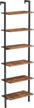 Nancy's Wellington Boekenkast - Ladderkast - Wandkast - 5/6 Niveaus - Opbergruimte - Industrieel - Bruin - Zwart - Bewerkt Hout - Metaal - 60 x 30 x 172/204,8 cm