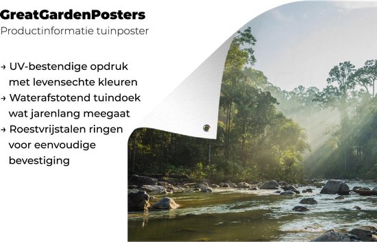 Le soleil brille sur une rivière dans une forêt malaisienne Affiche de jardin 90x60 cm - Toile de jardin / Toile d'extérieur / Peintures pour l'extérieur (décoration de jardin)