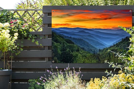Ciel coloré au-dessus d'un paysage verdoyant dans le parc national des Great Smoky Mountains en Amérique affiche de jardin 120x80 cm - Toile de jardin / Toile d'extérieur / Peintures pour l'extérieur (décoration de jardin)