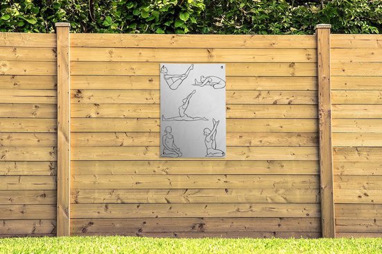 Tuinposter 60x90 cm - Tuindecoratie Yoga - Vrouwen - Poses - Poster voor in de tuin - Buiten decoratie - Schutting tuinschilderij - Tuindoek muurdecoratie - Wanddecoratie balkondoek