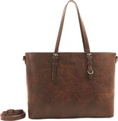 Qischa® schoudertas marron bruin luxe Skai leder geschikt voor laptop. Extra hoog, geschikt voor A4 mappen. Ideaal te gebruiken voor school of werk.