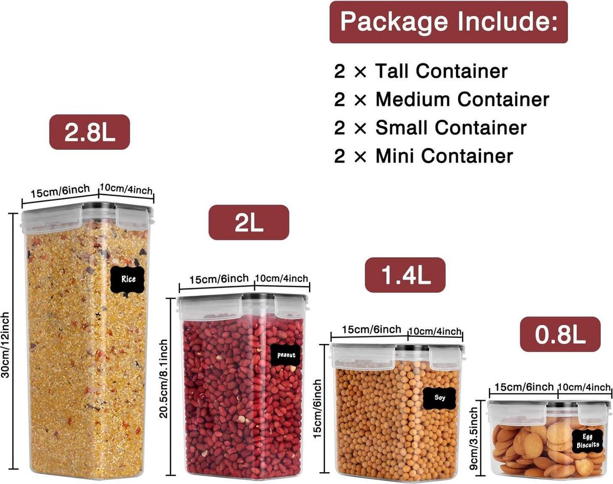 GoMaihe Set van 6 voorraaddozen met deksel, luchtdichtheid: voorraaddoos met deksel, 2800 ml, luchtdichte opbergdoos voor de keuken, van spaghetti, pasta, meel en suiker, BPA-vrij GoMaihe Set van 6 voorraaddozen met deksel, luchtdichtheid: voorraaddoos met deksel, 2800 ml, luchtdichte opbergdoos voor de keuken, van spaghetti, pasta, meel en suiker, BPA-vrij