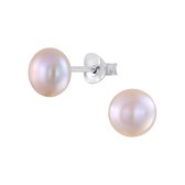 Joy|S - Zilveren parel oorbellen - fresh water pearl - roze - 6 mm