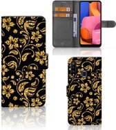 Telefoonhoesje Geschikt voor Samsung Galaxy A20s Bookcase Cadeau voor Oma Gouden Bloemen