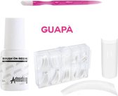 GUAPÀ - Kunstnagel Set voor het zetten van Nagelverlenging - 100 stuks French Manicure Wit + 5 ml nagellijm en een Nagelriem Bokkenpootje - Acrylnagels - Tips - Nepnagels pakket