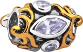 Quiges - 925 - Zilveren - Bedels -Sterling zilver - Beads - 14 Karaat Verguld Patroon met Zirkonia Kraal Charm - Geschikt – voor - alle bekende merken - Armband Z395