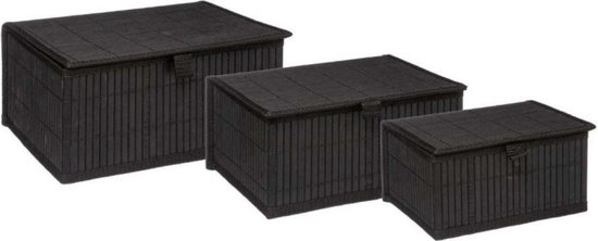 Opbergbak met bamboe deksel, decoratieve stapelbare mand