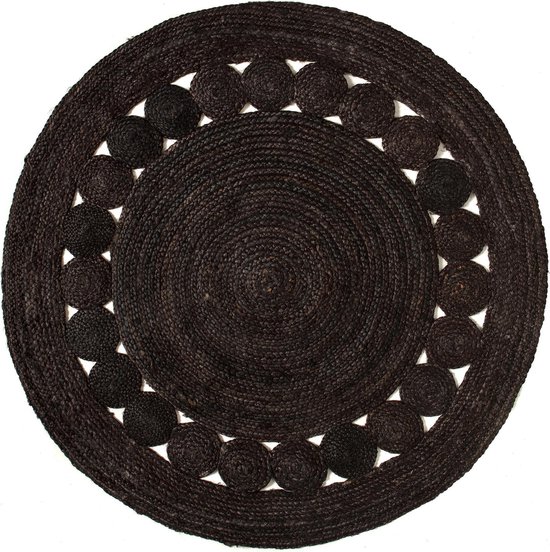 Tapis rond en jute noir / anthracite avec bordure 120cm | bol.com
