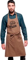 Keukenschort Chef Pizza - Heren Dames - Horecakwaliteit - One size - Verstelbaar - Wasbaar - Cadeau BBQ Feest - Beige