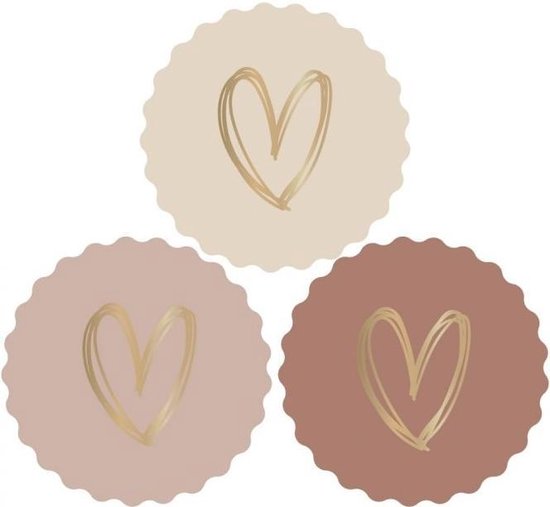 House Of Products - Stickers - Cadeauversiering - Hart Goud - Beigetinten - 24 stuks - ø 55 mm