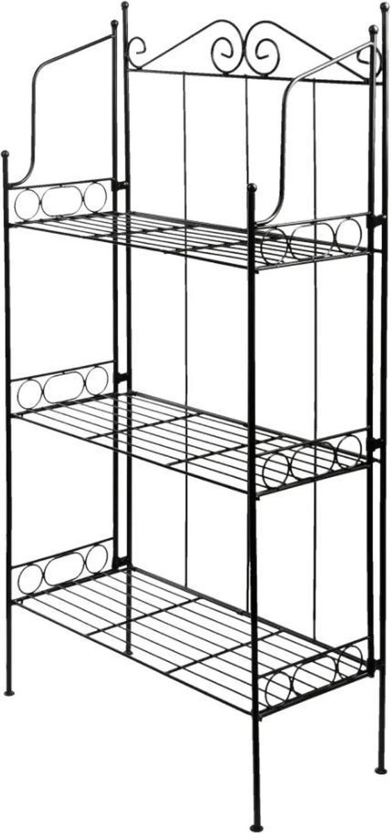 Inklapbaar plantenrek buiten binnen zwart metaal 3 etages