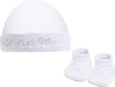 Baby muts met slofjes |Tekst Prince| kleur wit maat 0-3 maanden|Bonnet bébé avec chaussons Text Prince couleur blanc taille 0-3 mois