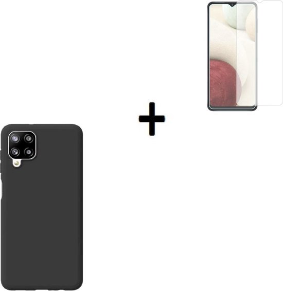 Coque Samsung Galaxy A12 - Siliconen - Protecteur d'écran Samsung A12 - Coque Zwart + Protecteur d'écran P