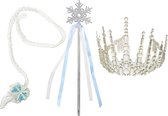 Elsa Frozen set 3-delig: staf + kroon + extra lange vlecht