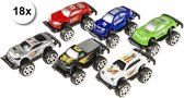 Stoere Monstertruck 18 STUKS met pullback motor frictiemotor - 8 cm traktatie uitdeelcadeautje rood blauw groen zilver zwart wit