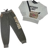 S&C set - sweater met panterprint tasje+broek -  grijs maat 98/104