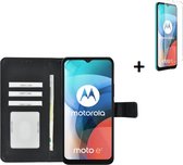 Motorola Moto E7 Hoesje - Motorola Moto E7 Screenprotector - Motorola Moto E7 Hoes Wallet Bookcase Zwart + Screenprotector